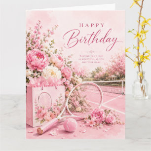 Carte Tennis Rose Thème Joyeux Anniversaire Femme Joueus
