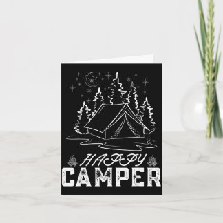 Carte Tente de campeur heureux rétro forêt de pins lune 