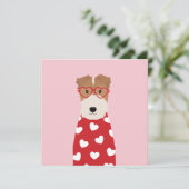 Carte Térier Fox à poil dur Chien Lunettes de cœur Rose (Debout devant)