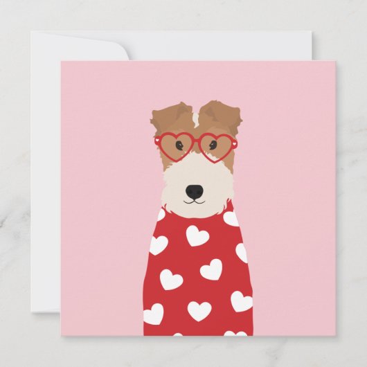 Carte Térier Fox à poil dur Chien Lunettes de cœur Rose (Devant)