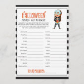 Carte Terminer Mon Phrase Halloween jeu de fête (Devant)