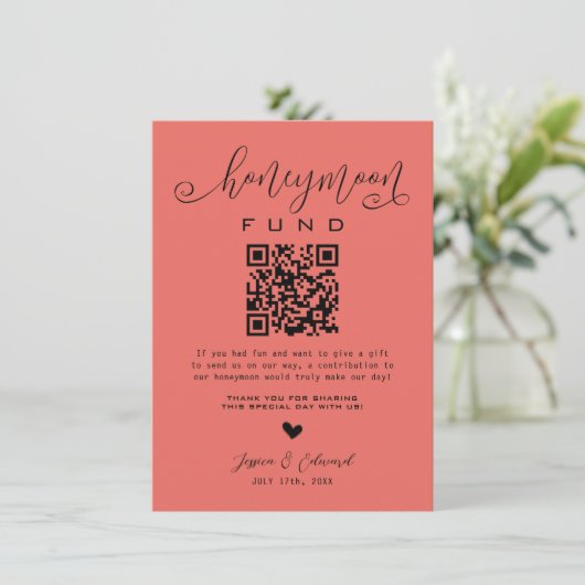 Carte Terra Cotta Honeymoon Fund Qr Code Minimal Moderne (Debout devant)