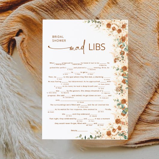 Carte Terracotta Boho Floral Fête des mariées Mad Libs J