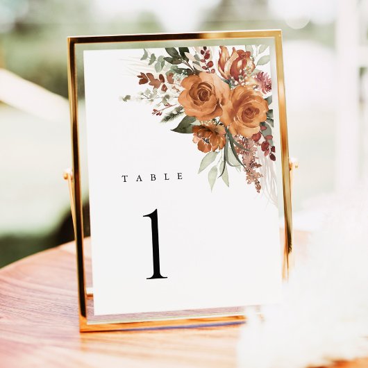Carte Terracotta Boho Rose Floral Wedding Table Numbers