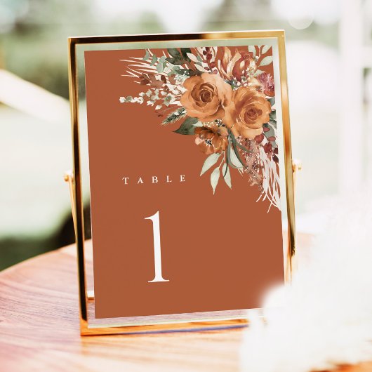 Carte Terracotta Boho Wedding Table Numbers, Rose Floral
