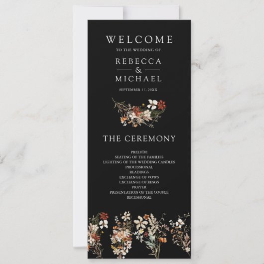 Carte Terracotta Floral Fleur sauvage Black Wedding Prog (Devant)