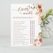 Carte Terracotta Floral Over or Under Bridal Shower Game (Debout devant)