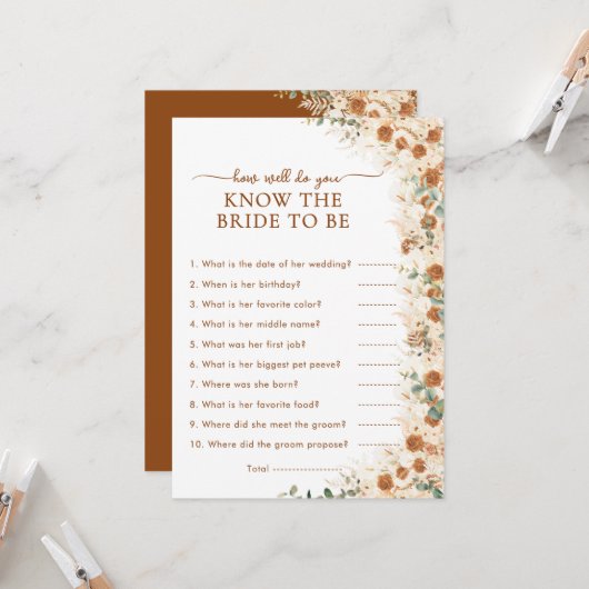 Carte Terracotta How Well Do You Know the Bride Game (Devant/Arrière en situation)