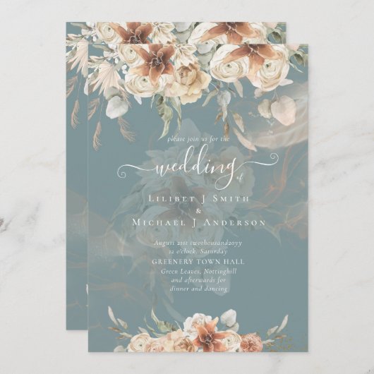 Carte Terracotta Pampas Grass BOHO Mariage (Devant / Derrière)