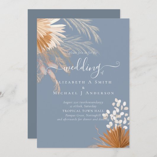 Carte Terracotta Pampas Mariage Tropical Grass (Devant / Derrière)
