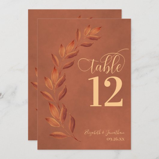 Carte Terracotta Rust Orange Feuilles modernes Numéro de (Devant / Derrière)