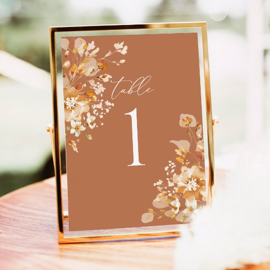 Carte Terracotta Wedding Table Numbers, Floral Elegant