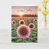 Carte Terrain De Tournesol Rose Pour Anniversaire (Fleur jaune)
