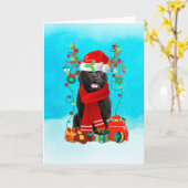 Carte Terre-Neuve dans la neige avec cadeaux de Noël (Fleur jaune)