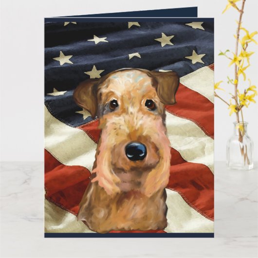 CARTE TERRIER AIREDALE     (Fleur jaune)
