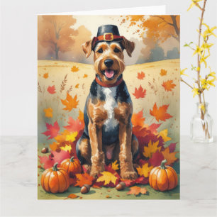 Carte Térrier Airedale dans l'art de Thanksgiving aux fe