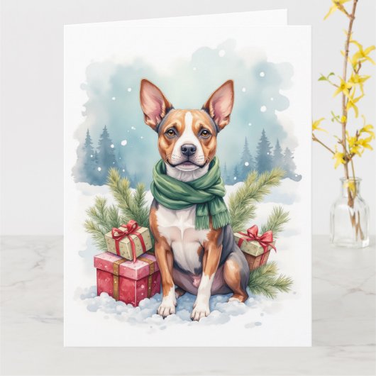 Carte Terrier Amstaff Aquarelle Rustique (Fleur jaune)