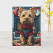 Carte Terrier Australien Avec Cheminée Cadeaux De Noël (Fleur jaune)