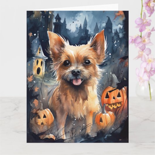 Carte Terrier Australien Halloween avec citrouilles effr (Orchidée)