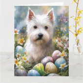 Carte Terrier blanc de West Highland oeufs de Pâques vac (Fleur jaune)