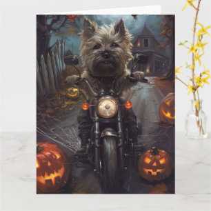 Carte Terrier Cairn à moto Halloween effrayant
