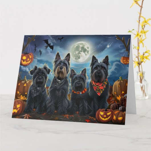 Carte Terrier Écossais Halloween Effrayant (Fleur jaune)