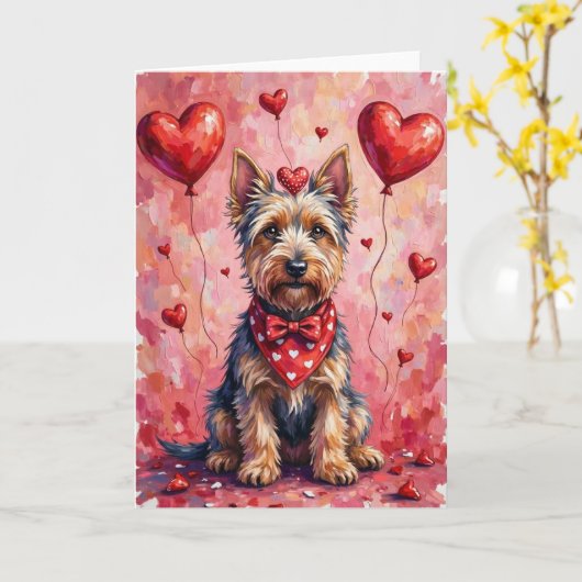 Carte Terrier Écossais Saint-Valentin Chien Assis avec d (Fleur jaune)