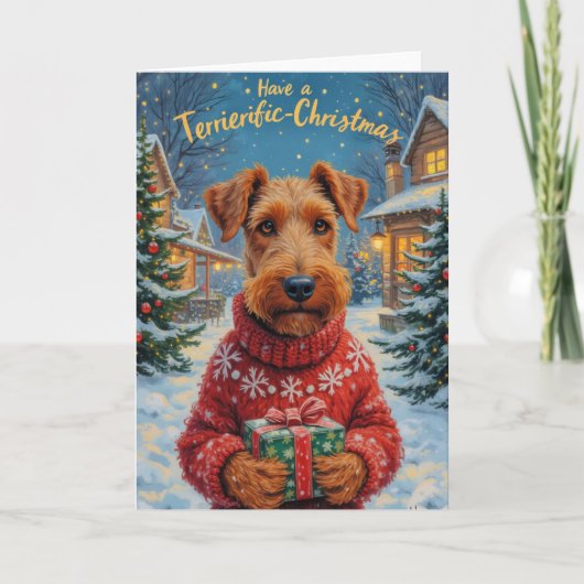 Carte Terrier-ific Airedale Terrier Salutation de Noël (Devant)