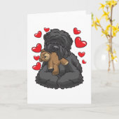 Carte Terrier russe noir avec animal farci (Fleur jaune)