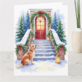 Carte Terrier Tchèque Escalier enneigé Art de Noël (Devant)