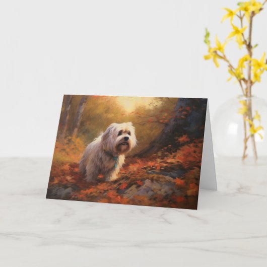 Carte Terrier tibétain à l'automne Feuilles automne Insp (Fleur jaune)