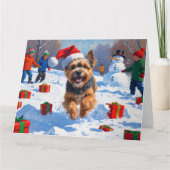 Carte Terrier tibétain coule dans la neige avec Casquett (Devant)