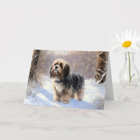 Carte Terrier Tibétain Laissons Il Neige Noël (Petite plante)