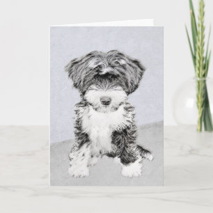 Carte Terrier tibétain peignant - art original mignon de