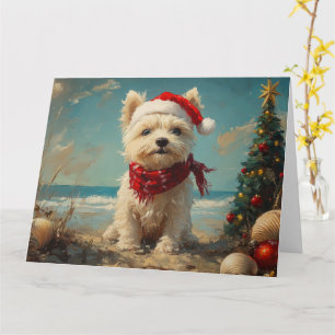 Carte Térrier West Highland White de Noël à la Plage
