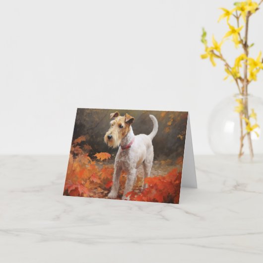Carte Terrier Wirefox dans les feuilles d'automne chute (Fleur jaune)