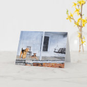 Carte Térriers Airedale sur la véranda (Fleur jaune)