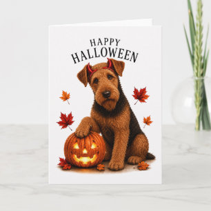 Carte Tervueren Airedale Halloween Diable Chien