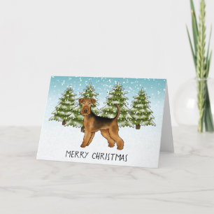 Carte Tervueren Airedale Terrier Chien Neigeux Forêt Hiv