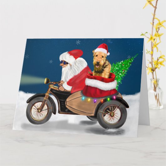 Carte Tervueren Airedale Terrier Chien Noël Père Noël (Fleur jaune)