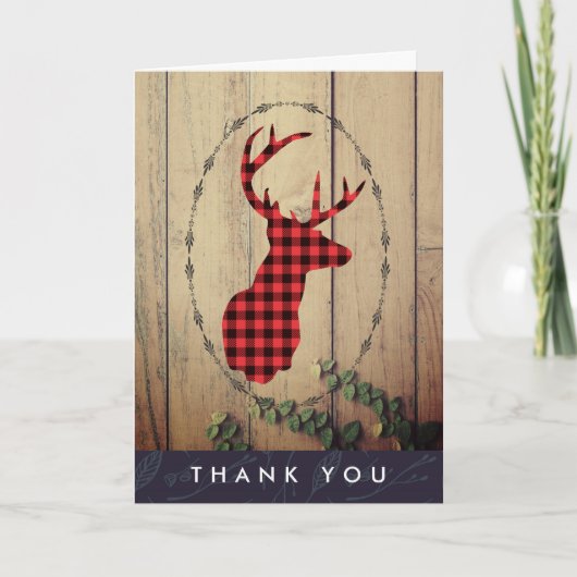 Carte Tête de cerf avec Antlers Red Plaid Rustique Merci (Devant)