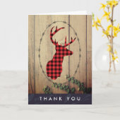 Carte Tête de cerf avec Antlers Red Plaid Rustique Merci (Fleur jaune)