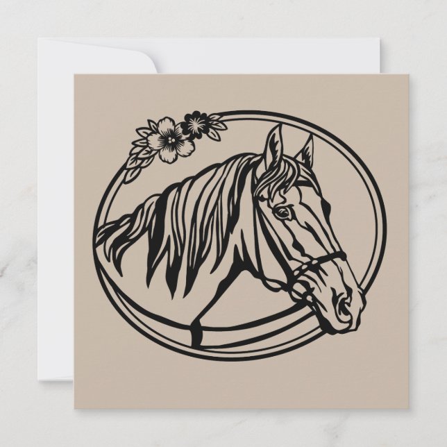 Carte Tête de cheval avec des fleurs  (Devant)