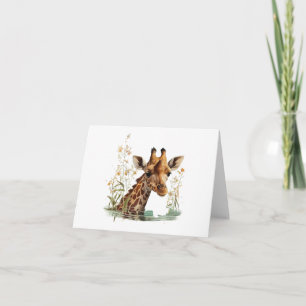 Carte Tête de girafe avec Fleurs BLANC