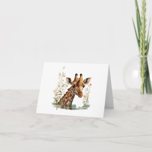 Carte Tête de girafe avec Fleurs BLANC (Devant)