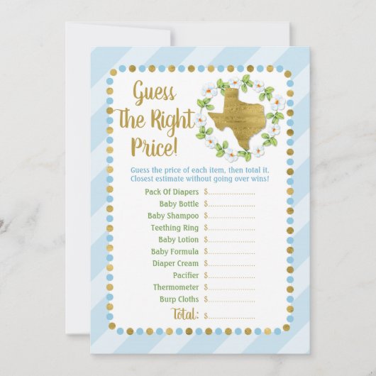 Carte Texas Blue Gold Devinez Le Bon Prix Bébé Jeu (Devant)