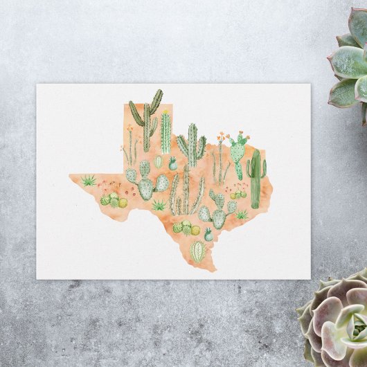 Carte Texas Cactus Watercolor Illustration Map Flat
