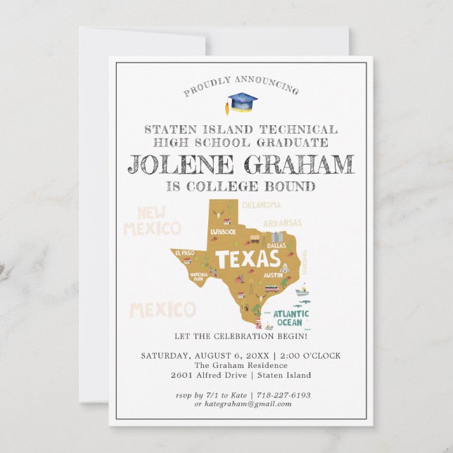 Carte Texas | Fête de fin d'études pour un départ en fac (Devant)