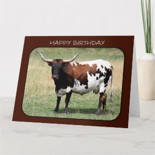 Carte Texas Longhorn Cow Joyeux Anniversaire (Grande Tai