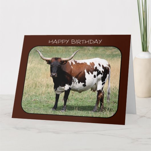 Carte Texas Longhorn Cow Joyeux Anniversaire (Grande Tai (Devant)
